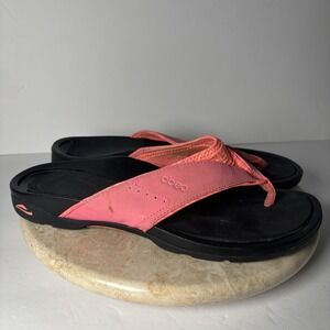 Abeo Sandals Womens 10 Alea Flip Flop Pink Leather Slip On Casual Toe Post Wedge